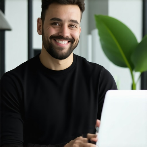 Business owner working on Google My Business profile with advanced SEO tools.