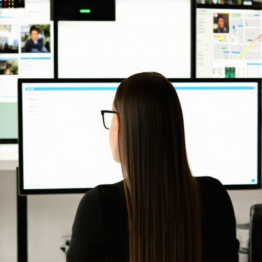 Expert analyzing local SEO metrics and GBP data on multiple monitors