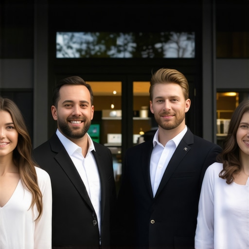 Professional team outside a local storefront