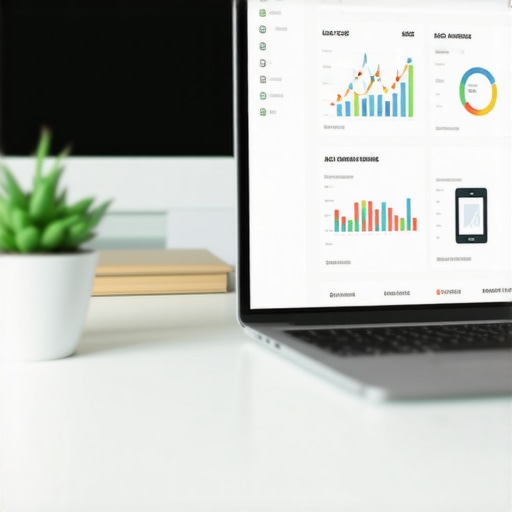 AI and Data Analytics for Local SEO Modern workspace with laptop showing local SEO analytics and AI tools for enhanced Google Map Pack rankings.
