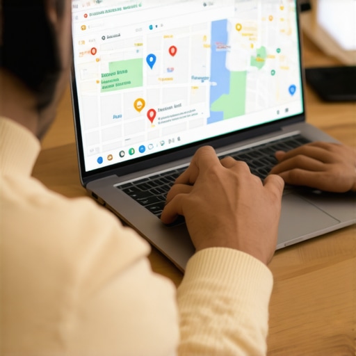 Person working on Google Business Profile optimization on laptop with local map