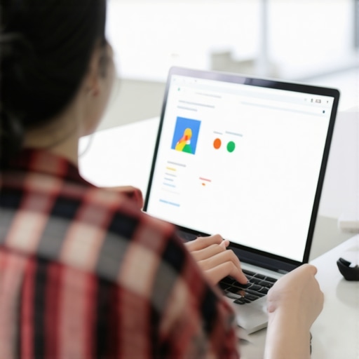 Business owner optimizing Google profile on laptop for local SEO