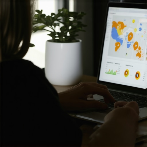 Person analyzing local SEO performance with digital tools and dashboards.