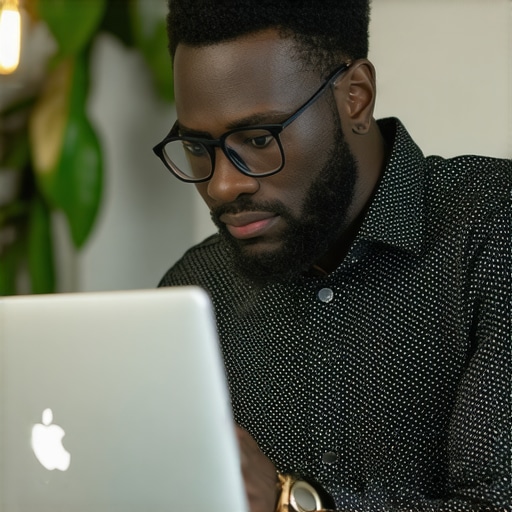 Business owner optimizing Google Business Profile on laptop