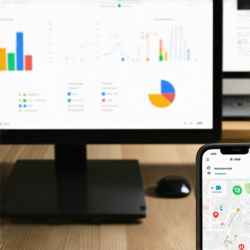 Workspace with SEO software and Google Maps analytics for local SEO management