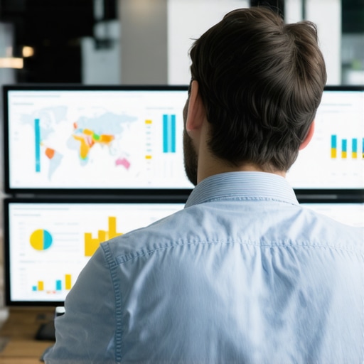 Business analyst examining local SEO metrics on digital dashboard.