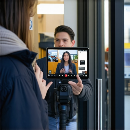 Engaging Live Storefront Video Business owner streaming live outside a local store with customers watching