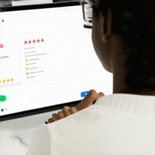 Person editing Google Business Profile on screen, showing reviews and local signals