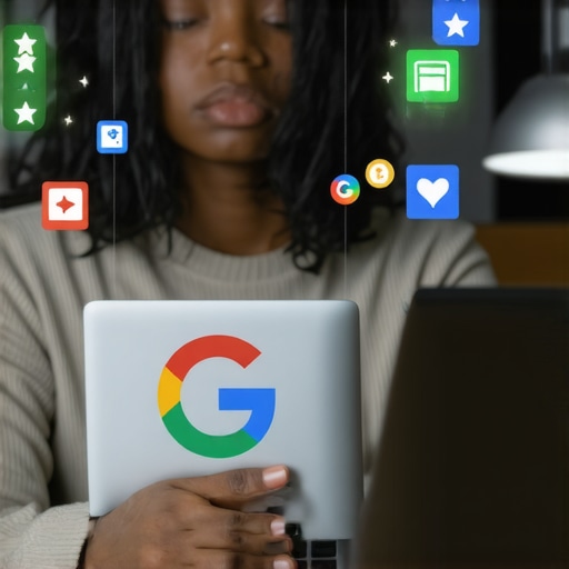 Person updating and optimizing a Google Business Profile on a laptop with digital icons
