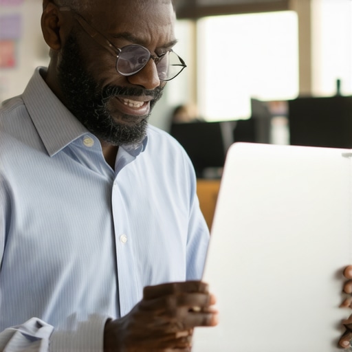 Business owner optimizing Google Business Profile on a laptop.