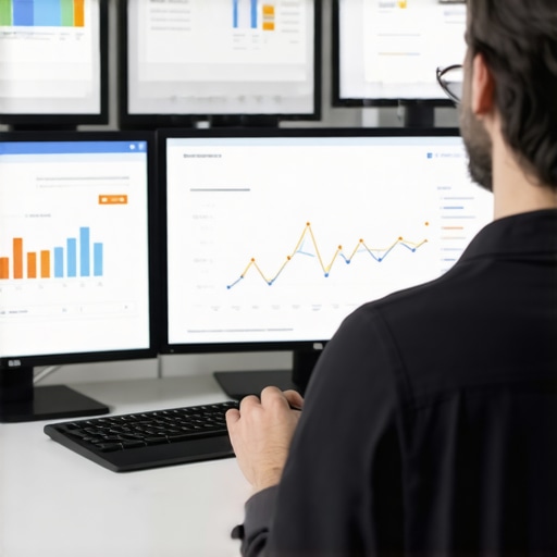 A person analyzing data and managing Google Profile SEO with various digital tools.