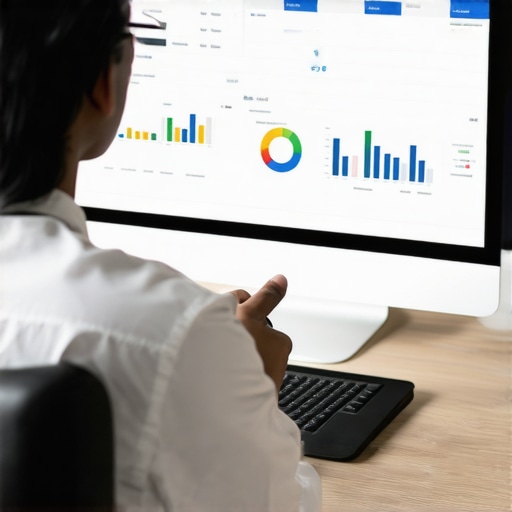 Marketing expert examining local SEO performance analytics on screens.