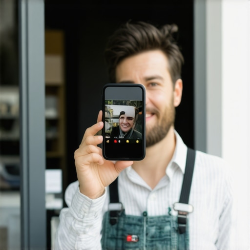 Business owner recording a promotional video outside their storefront to enhance local visibility