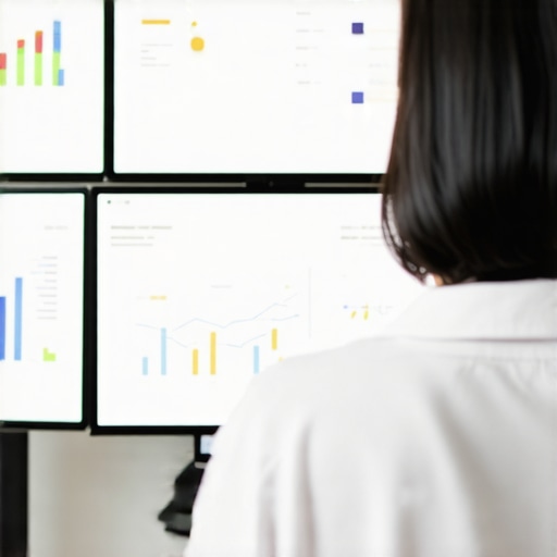 Mastering Local SEO Tools Person analyzing local SEO data on dual monitors with analytics dashboards.