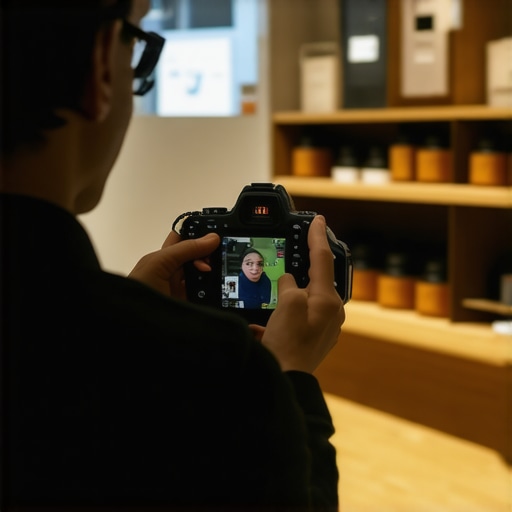 Business owner photographing storefront and interior for Google profile