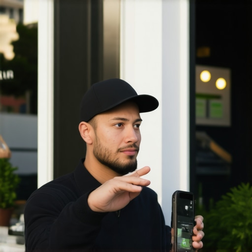 Business owner filming a video outside their store with a smartphone