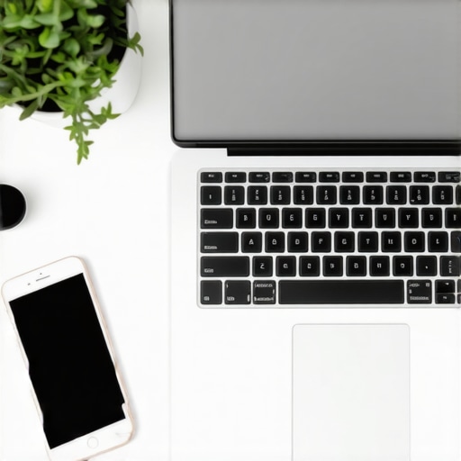 A workspace setup with laptop and SEO analytics tools for managing Google Profile SEO.